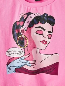 Rintage Camiseta crop con estampado de figura - Rosa - Ver 3