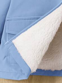 SHEIN 女嬰卡通圖案荷葉邊毛絨內襯連帽夾克 - 藍色 - 查看 3