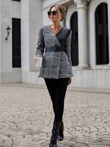 SHEIN Clasi Plaid Print Belted Overcoat - Multicolor - View 5