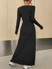 SHEIN EZwear Solid Wrap Hem Dress - Black - View 2