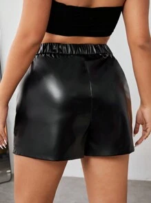 SHEIN EZwear Plus PU Leather Shorts - Black - View 2