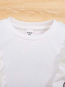 SHEIN 女大童撞色滾邊荷葉邊T恤 - 白色 - 查看 5