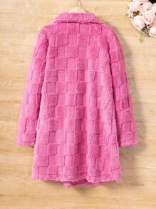 SHEIN Thiếu niên cô gái 1 Miếng Chất rắn Mở Mặt trước Áo khoác Teddy Không có áo len - Hồng - Xem 2
