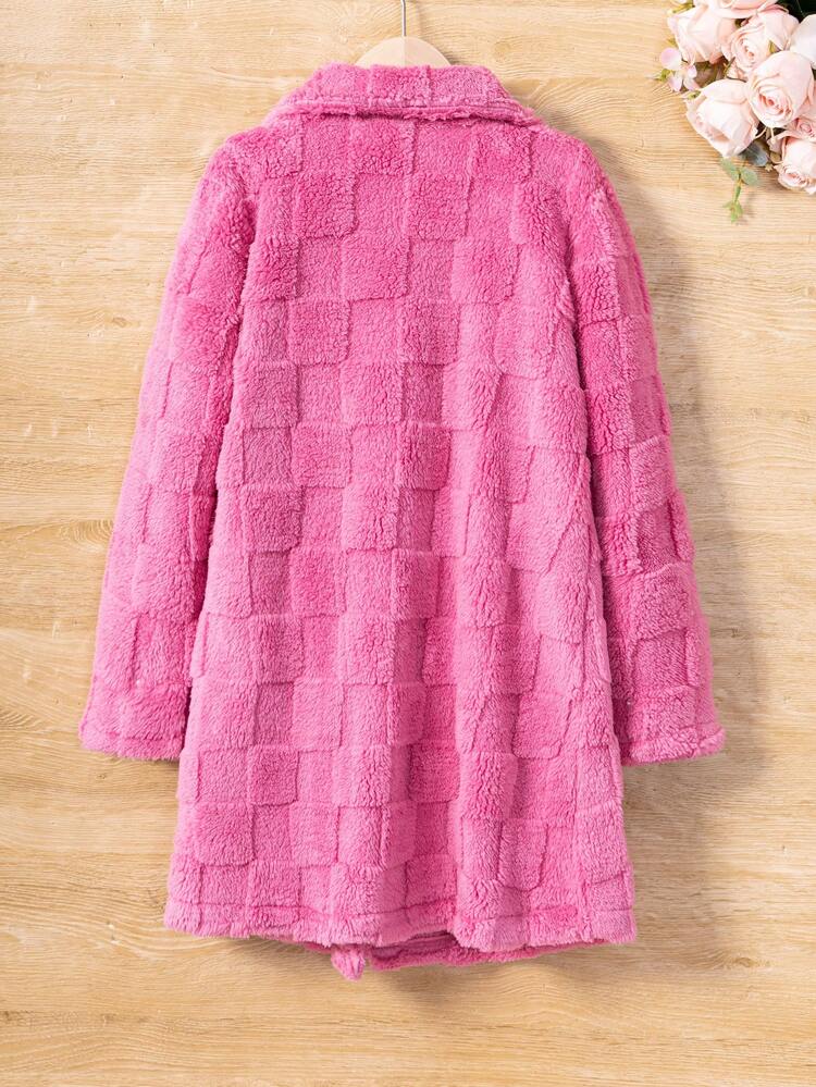 Teen Girl 1pc Solid Open Front Teddy Coat Without Sweater