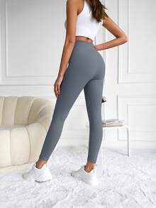 RueChic Solid Wideband Waist Leggings - Grey - View 2