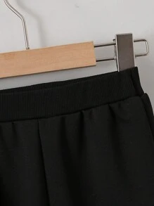 SHEIN Young Girl Flap Pocket Hooded Vest Jacket & Sweatpants & Sweatshirt - Blue - View 6