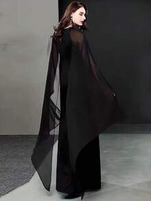 Solid Cloak Sleeve Dress - Black - View 2