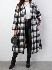 SHEIN LUNE Plus Plaid Lapel Neck Overcoat - Multicolor - View 4