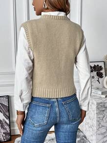 SHEIN Frenchy 麻花編織毛衣背心不帶襯衫 - 卡其色 - 查看 2