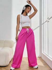 SHEIN Unity 腰部抽繩闊腿褲 - 灰色 - 查看 4