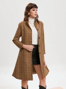 GENKIRA Plaid Print Button Front Coat Fall Cloth For Women - Multicolor - View 1