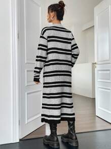 SHEIN Unity Striped Pattern Drop Shoulder Cardigan - Multicolor - View 2
