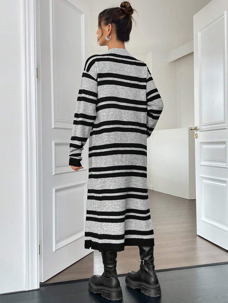 Striped Pattern Drop Shoulder Cardigan