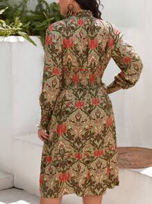 SHEIN VCAY Plus Paisley Print Mock Neck Dress - Multicolor - View 2