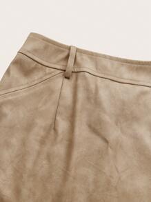 SHEINNeu Falda unicolor con cremallera bajo PU - Caqui - Ver 3