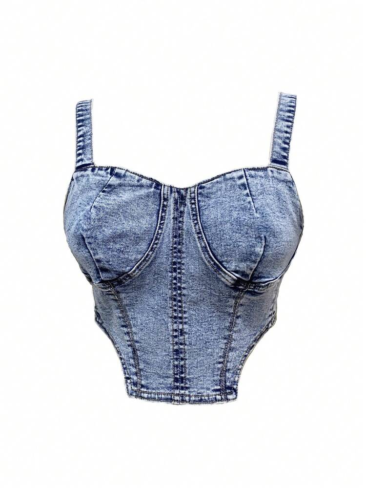 Asymmetrical Hem Bustier Denim Cami Top