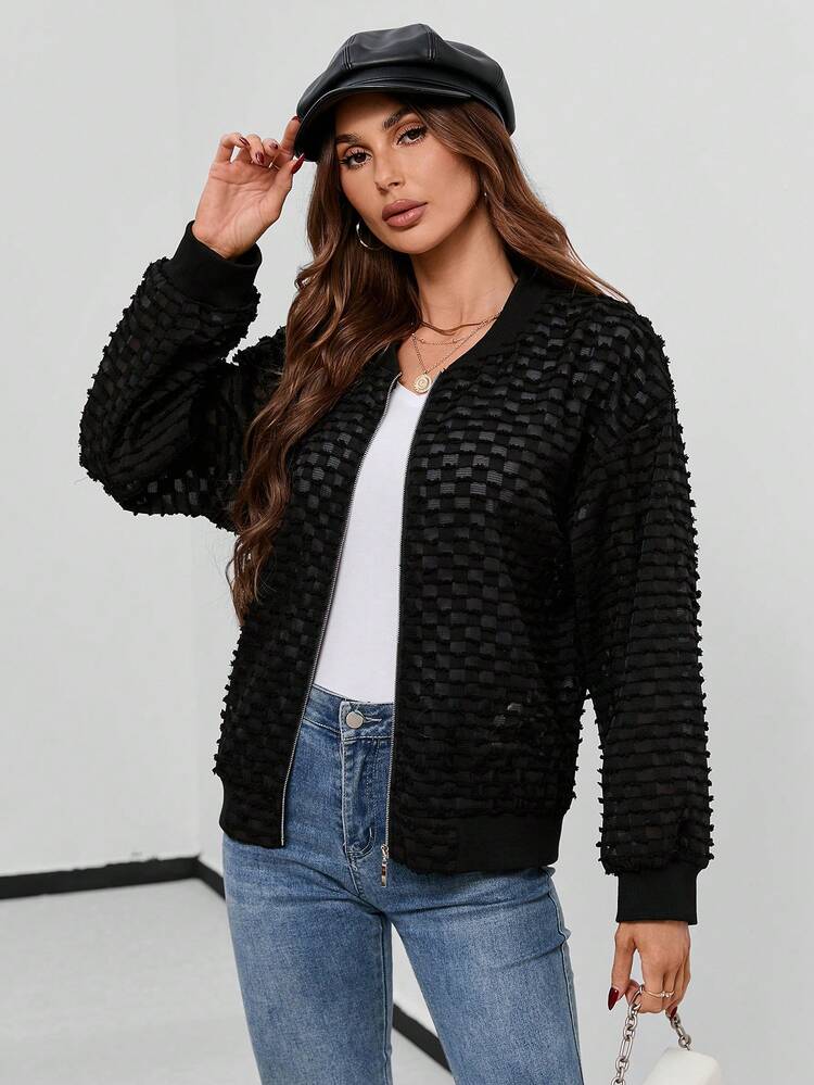 Solid Zip Up Bomber Jacket