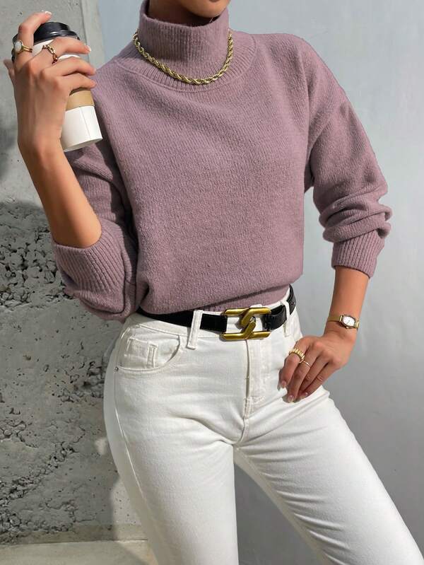 SHEIN Essnce High Neck Drop Shoulder Sweater