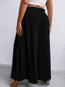 SHEIN LUNE Talla grande Pantalones de pierna ancha de cintura con volante con nudo delantero