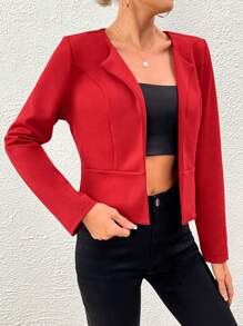 SHEIN Privé Solid Open Front Jacket - Red - View 5