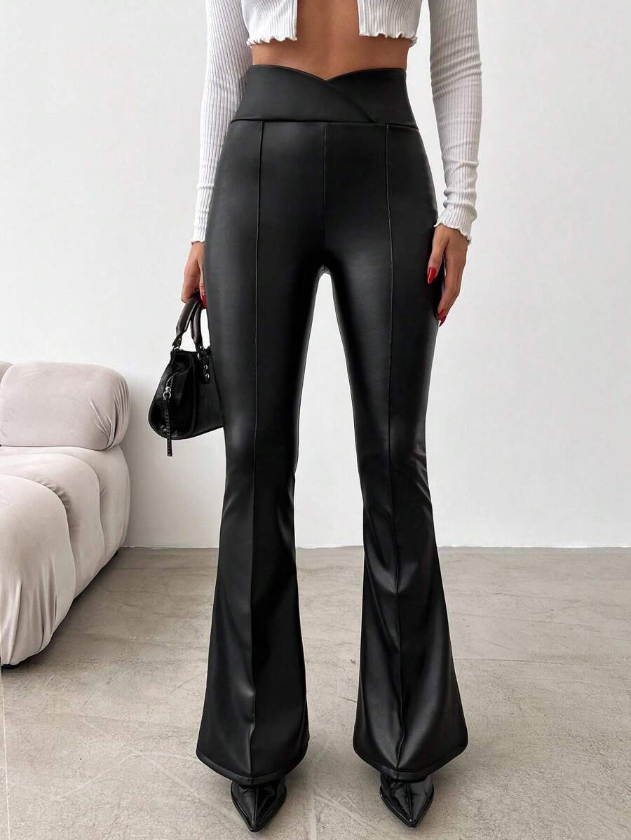 EURMUSE Flare Leg Pants - Black - View 1