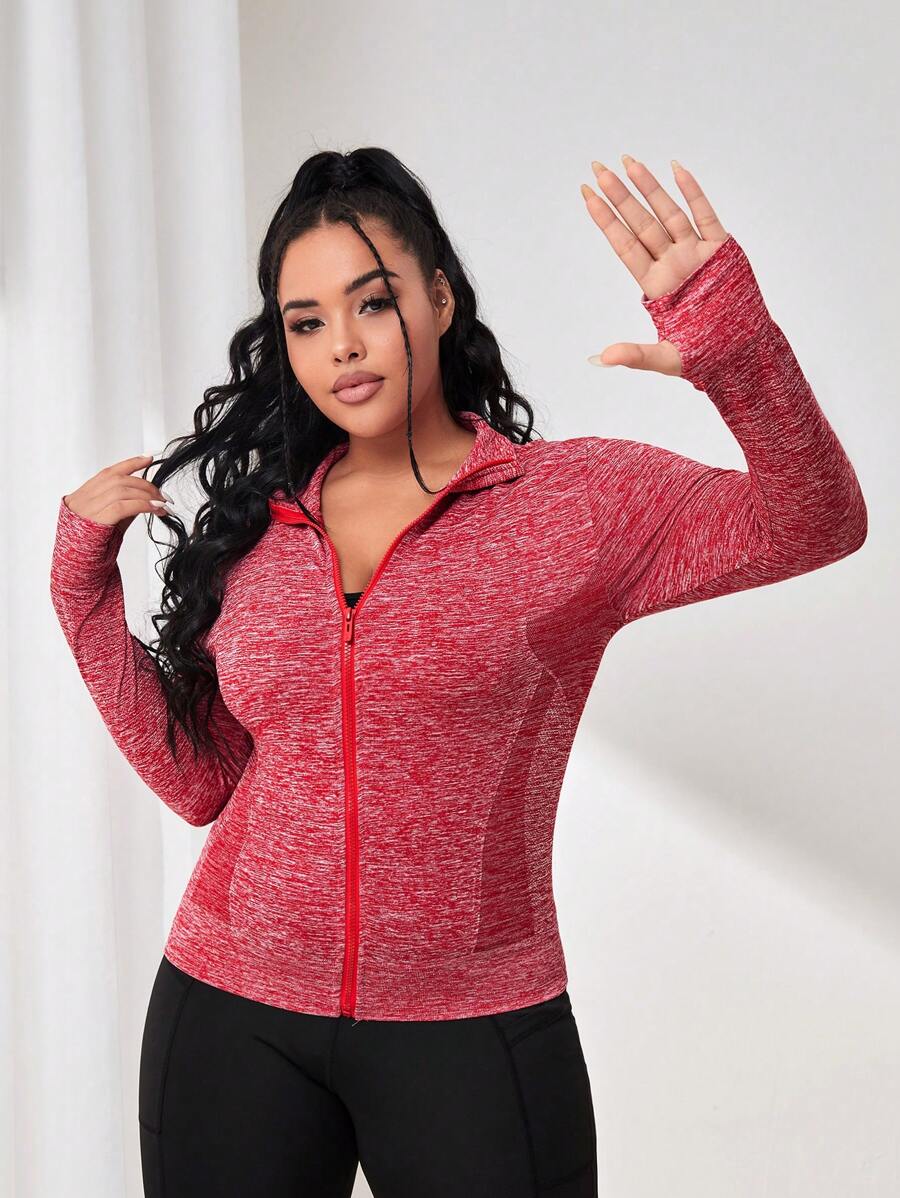 Plus Zip Up Thumbholes Zipper Front Sports Jacket SHEIN USA