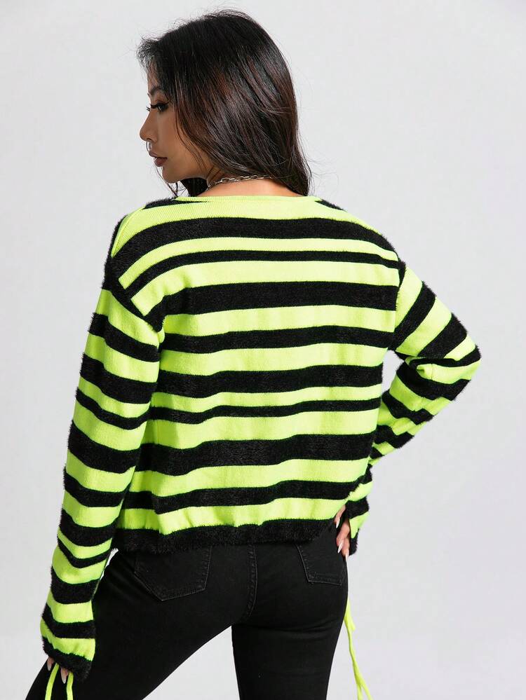 Striped Pattern Knot Front Cardigan Fall Cloth For Women