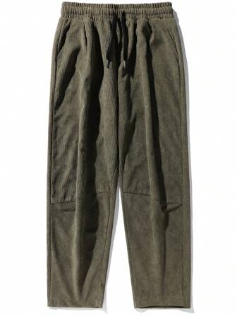 Men Drawstring Waist Slant Pocket Pants