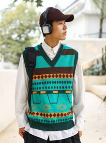 Manfinity Hypemode Nam Mẫu Geo Áo len vest Không có áo sơ mi - Nhiều màu - Xem 5