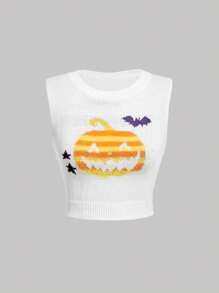 SHEIN MOD 萬聖節南瓜圖案針織上衣 - 彩色 - 查看 1