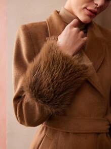 MOTF PREMIUM WOOL-BLEND FAUX FUR CUFF COAT - Camel - View 8