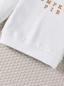 SHEIN Baby Girl Letter Graphic Sweatshirt & Flare Leg Pants - Brown - View 3