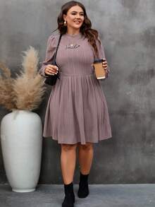 SHEIN LUNE Talla grande Vestido con estampado de letra - Rosa - Ver 6