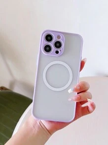 SHEIN Funda de iphone inalámbrico adsorción magnética mate a prueba de choques - Morado - Ver 1