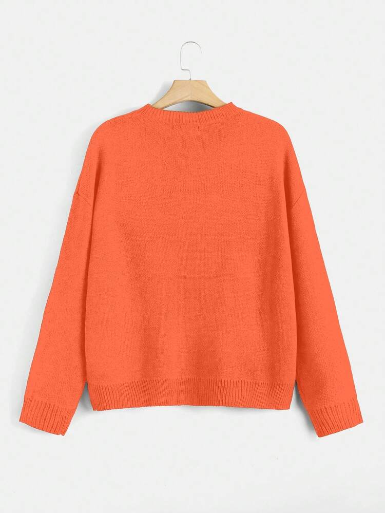 Plus Mushroom Pattern Drop Shoulder Sweater Knit Pullover Fall Winter Sweater