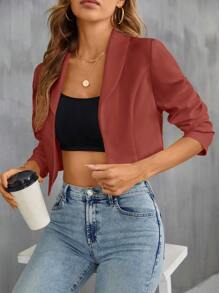 SHEIN Privé 青果領開門襟短版西裝 - 粉色 - 查看 6