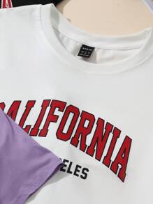 SHEIN Unity 3pcs Letter Graphic Tee - Purple - View 6