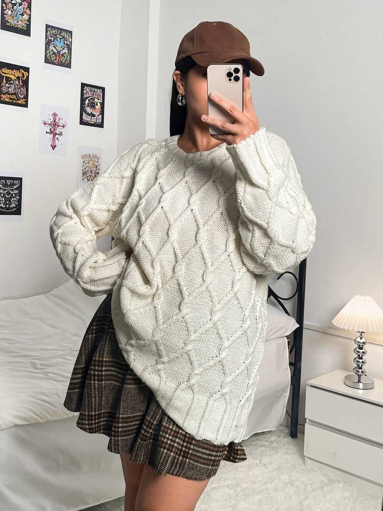 Plus Raglan Sleeve Solid Sweater Knit Pullover Fall Winter Sweater