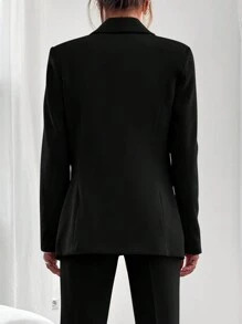 EURMUSE Shawl Collar Single Button Blazer & Pants - Black - View 2
