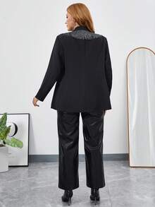 SHEIN Privé Plus Rhinestone Detail Shawl Collar Open Front Blazer - Black - View 2
