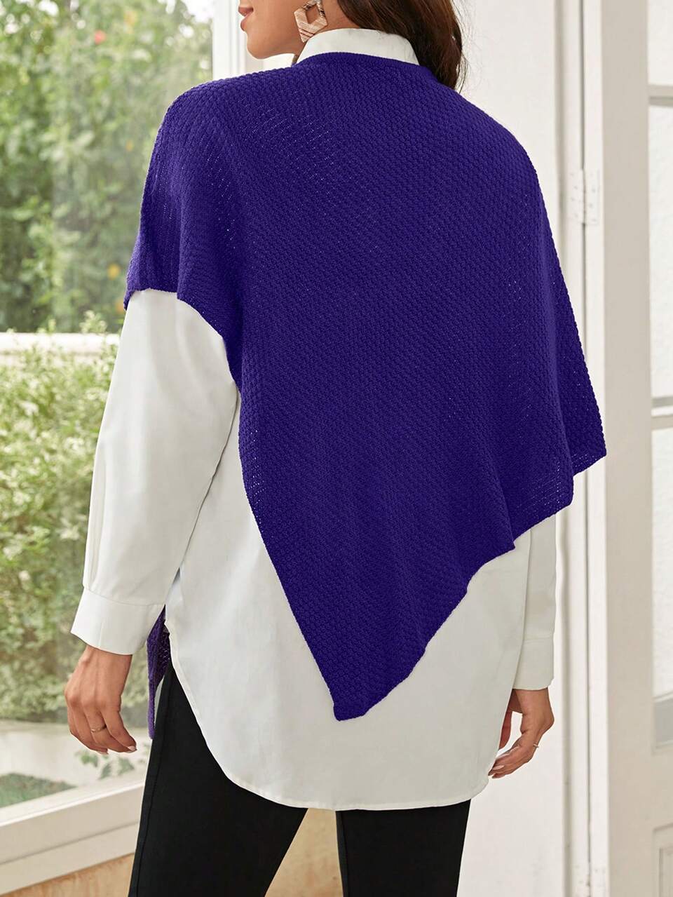 Solid Cloak Sleeve Cowl Neck Sweater Without Shirt