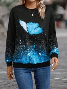 EMERY ROSE Butterfly Print Drop Shoulder Sweatshirt - Multicolor - View 6