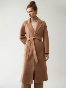 Anewsta 西裝領雙口袋腰帶花呢外套 - 駝色 - 查看 3
