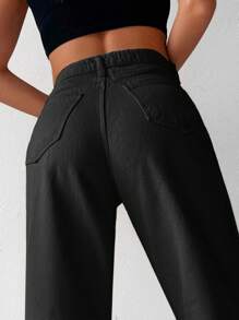 High Waist Slant Pocket Wide Leg Jeans