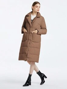 MIEGOFCE Women's Solid Color Dual Pocket Turndown Collar Padded Coat - Brown - View 3