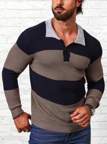 Manfinity Homme Men Color Block Polo Neck Sweater - Multicolor - View 1