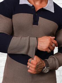 Manfinity Homme Men Color Block Polo Neck Sweater - Multicolor - View 4