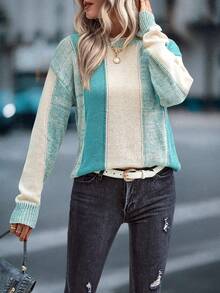 SHEIN LUNE 撞色落肩针织套头衫秋冬毛衣 - 彩色 - 查看 5