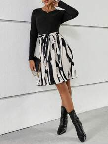 SHEIN Privé 圖案印花繫腰帶洋裝 - 彩色 - 查看 3