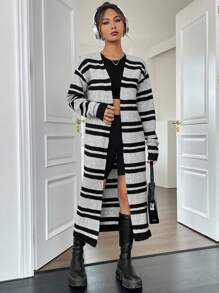 SHEIN Unity Striped Pattern Drop Shoulder Cardigan - Multicolor - View 6